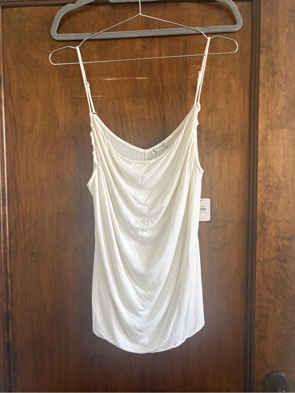 Draped Cowl-Neck White Camisole with Adjustable Straps